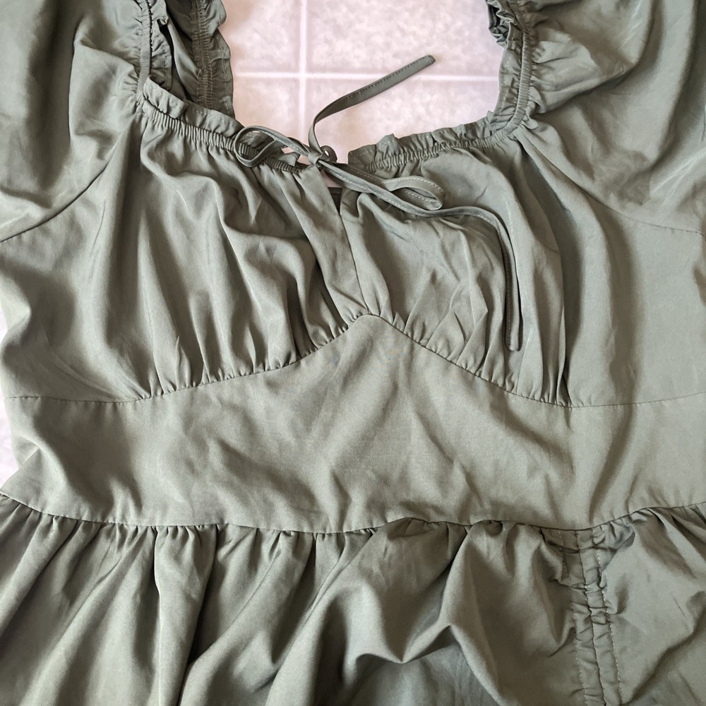 Scarlet Darkness Olive Green Ruffle Puff Sleeve Dress XL Peasant Wench Ren Fair - Picture 3 of 7